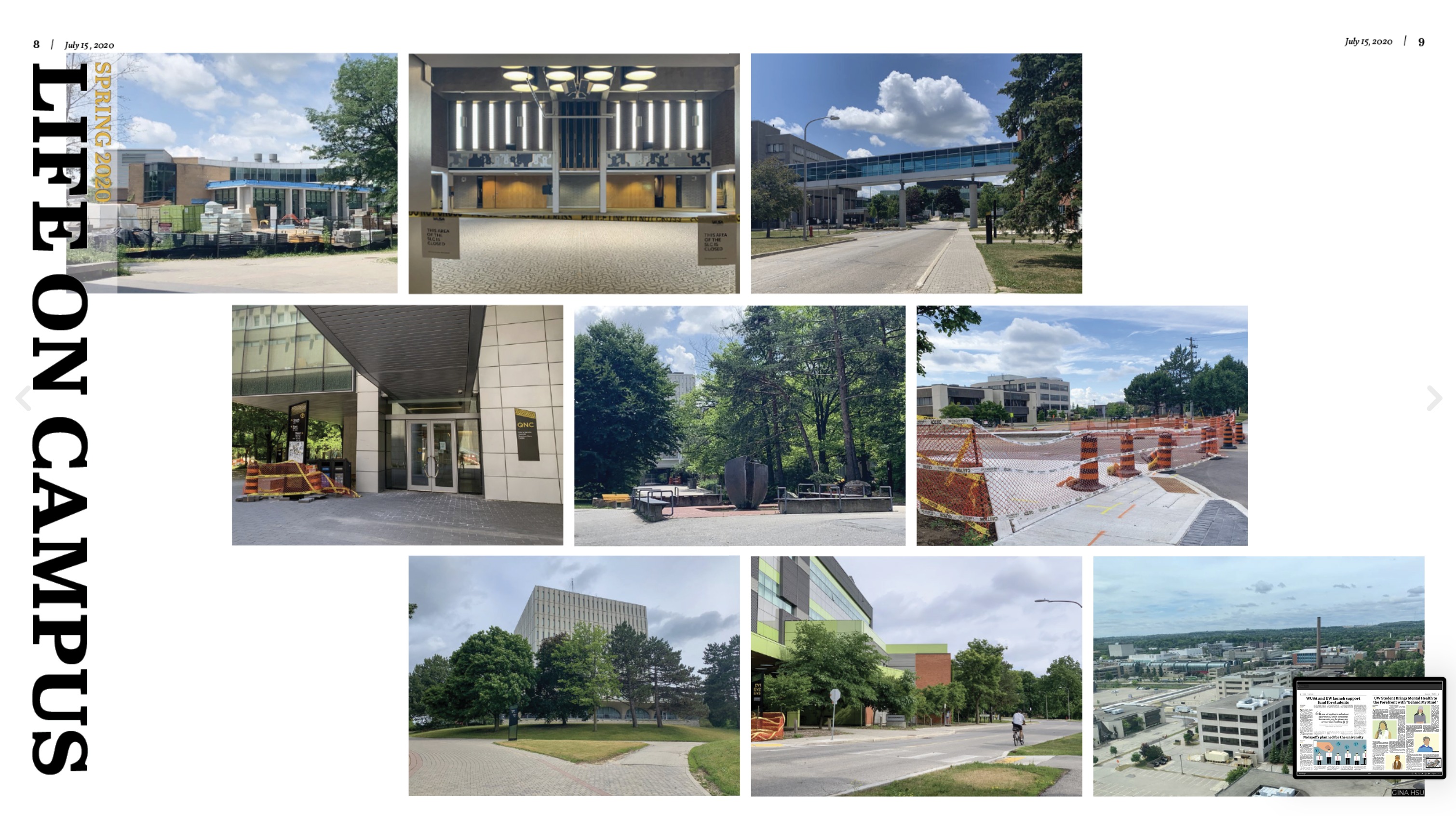 Imprint newspaper spread — Life on campus photo collage