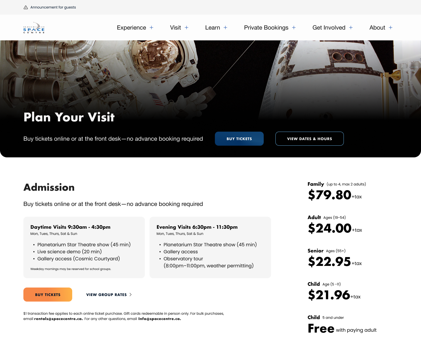 Redesigned Plan Your Visit page