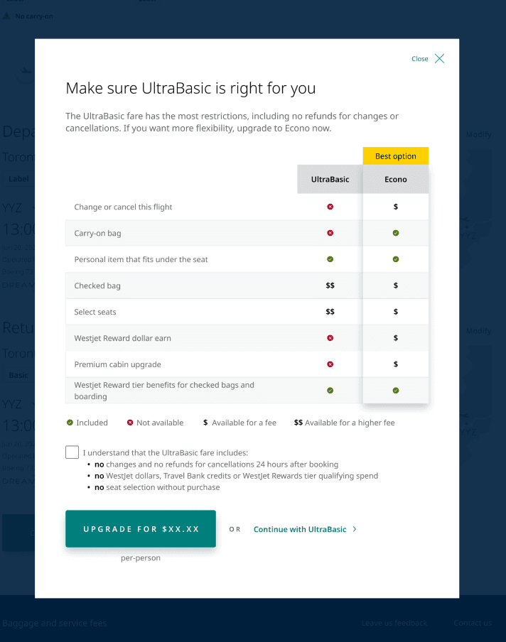 A/B test variant A of the refreshed modal design