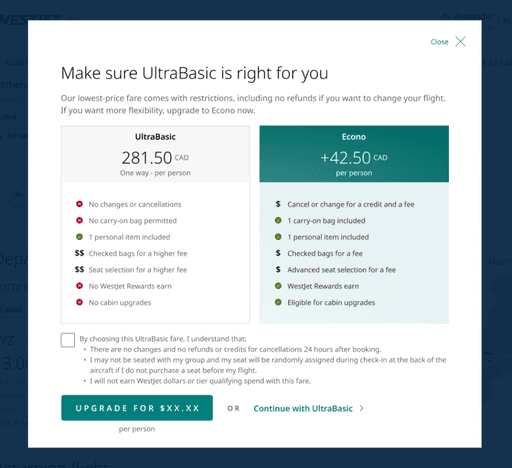 A/B test variant B of the refreshed modal design