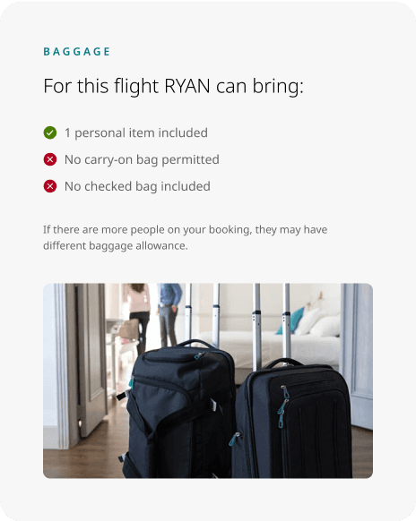 Baggage screen showing what a guest can bring