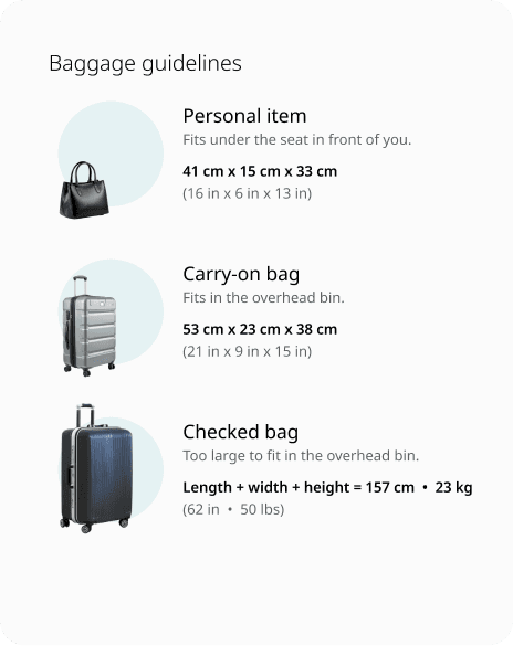 Baggage guidelines detail screen