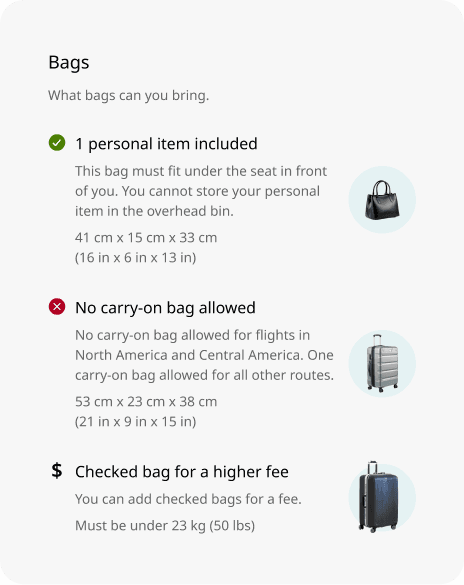 Bags allowance summary screen
