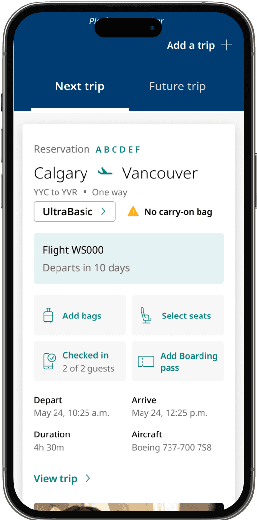 Mobile trip screen