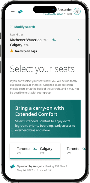 Extended Comfort banner in the booking flow
