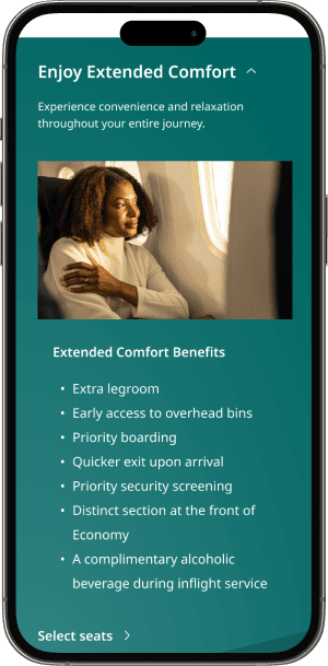 Extended Comfort banner during check-in