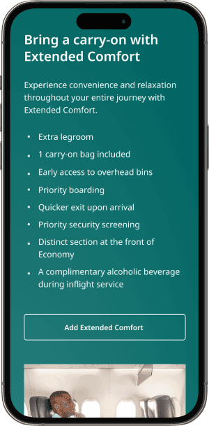 Extended Comfort banner in a confirmation email